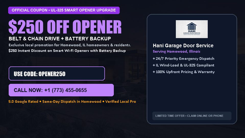 $250 OFF Smart Wi-Fi Garage Door Opener Installation in Homewood, IL - Hani Garage Door Service