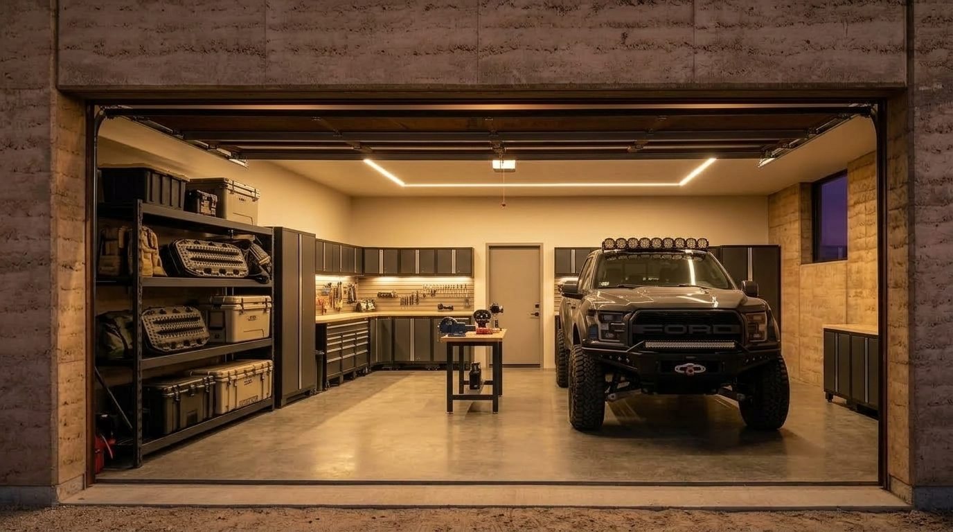 Hani Garage Door Service Interior View of Custom Garage Door Overhead and Workshop